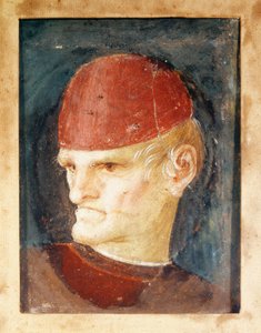 Italia, Varallo, Fragment av freskomaleri av et hode av Gaudenzio Ferrari