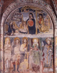 Nativity and Saints, freskomaleri av Gaudenzio Ferrari (1475-1546), Basilica of San Giulio, Island of San Giulio, Orta San Giulio, Italia av Gaudenzio Ferrari