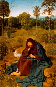 John Baptist in Wilderness, maleri av Geertgen tot Sint Jans Panel (ca 1460-ca 1490), panel, 42x28 cm, Nederland