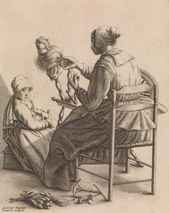 A Woman Spinning, tallerken 4 fra fem feminine yrker, ca. 1640-57. av Geertruydt Roghman