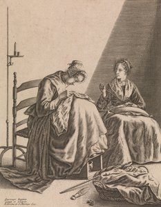Two Women Sewing, Plate 1 fra Five Feminine Occupations, ca. 1640-57. av Geertruydt Roghman