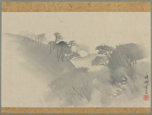 Landskap med ås, trær og måneoppgang, Edo-perioden, 1747-1868. av Genki