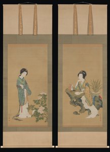 Yanji med orkideer og Yang Guifei med peoner, 1785. av Genki