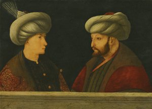 Portrett av Sultan Mehmed II med en ung dignitær