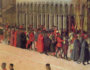 Prosesjon på Markusplassen, detalj av musikere, 1496 olje på lerret detalj av 59423 av Gentile Bellini