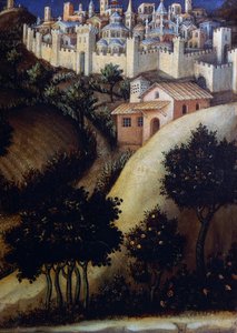 Tilbedelse av Magi-altertavlen, detalj av det sentrale predella-panelet i Egypt av Gentile da Fabriano