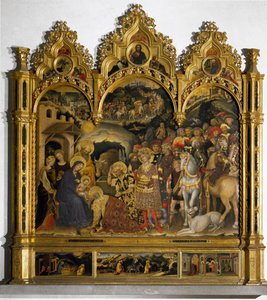 Altertavle av tilbedelsen av magiene (Pala Strozzi). Maleri av Gentile da Fabriano (Gentile di Niccolo