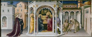 Altertavle av tilbedelsen av magi: detalj av presentasjonen ved tempelet - predelle (olje på panel av Gentile da Fabriano