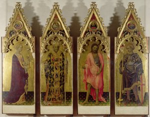 Fire hellige fra Quaratesi Polyptych: Mary Magdalene, St. Nicholas, St. John the Baptist og St. George, 1425 (tempera på panel) (for detaljer se 85683 og 85684) av Gentile da Fabriano