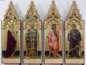 Fire helgener av Quaratesi Polyptych, Saint Mary Magdalene, Saint Nicholas of Bari, Saint John the Baptist og Saint George av Gentile da Fabriano