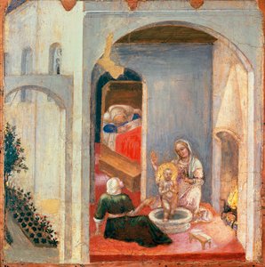 St. Nicholas fødsel, panel fra predella av Quaratesi Polyptych av Gentile da Fabriano (1370-ca 1427), tempera på panel, 355 x 36 cm av Gentile da Fabriano