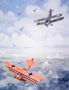 The Last Flight of Captain Baron von Richthofen, ca. 1920 (farge litho) av Geoffrey (after) Watson