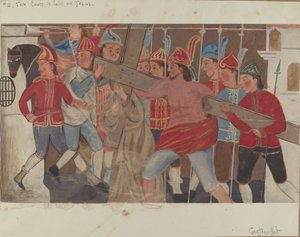 Korsstasjon nr. 2: Korset er lagt på Jesus, ca. 1936.