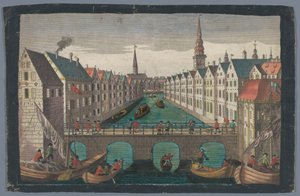 Utsikt over Nikolaifleet overfor Sankt Nikolaikirche i Hamburg Prospekt mot St. Nicolai Kirche zu Hamburg