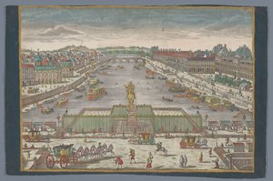 Utsikt over Pont Neuf over elven Seinen i Paris, med utsikt mot Pont Royal Gesicht der Neuen Bruck, gegen der Königl. Bruck til Paris