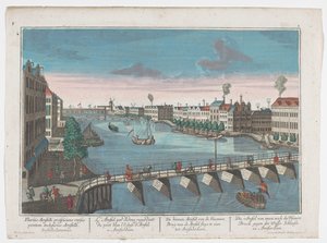Utsikt over Binnen-Amstel mellom Blauwbrug og Hogesluis i Amsterdam Die Amstel von innen nach der blauen Brücke gegen der Wasser Schleuße zu Amsterdam (tittel på objekt) Amsterdam (serietittel) av Georg Balthasar Probst