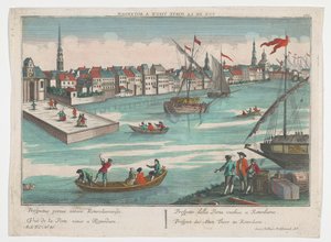 Utsikt over Ooster Oude Hoofdpoort i Rotterdam Prospect des Alten Thors zu Rotterdam (tittel på objekt) Rotterdam (serietittel) av Georg Balthasar Probst