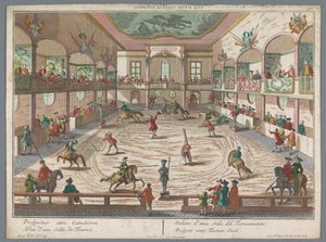 Utsikt over en turneringsskole Prospect eines Turnier Saal (tittel på objekt) Turnerings- og fekteskoler (serietittel) av Georg Balthasar Probst