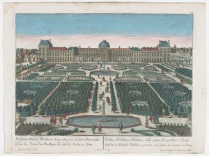 Utsikt over Palais des Tuileries i Paris sett fra Jardin des Tuileries Gesicht des Pallasts Thuilleries genannt, av seiten des Gartens zu Paris (tittel på objekt) Paris (serietittel)