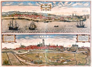 Helsingør (Helsimor - Hamlet), Danmark - i #39;Civitates Orbis Terrarum#39; av Georg Braun, Köln 1617 av Georg Braun