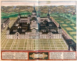 Kloster (kong Filip IIs palass), Spania - i #39;Civitates Orbis Terrarum#39; av Georg Braun, Köln 1617