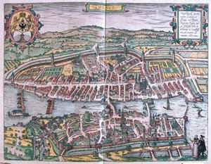 Zürich, Sveits - i #39;Civitates Orbis Terrarum#39; av Georg Braun, Köln 1617