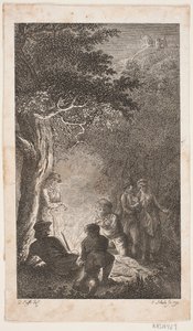 Illustrasjon med figurer rundt et bål
