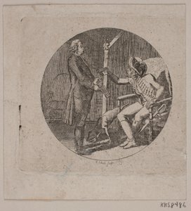 Vignett med prest og eldre mann av Georg Christian Schule