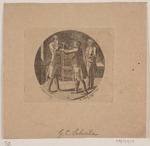 Vignett med tre menn av Georg Christian Schule