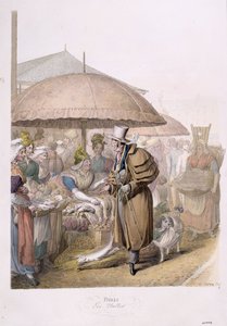 Markedene i Les Halles, 1831 (wc på papir) av Georg Emanuel Opitz