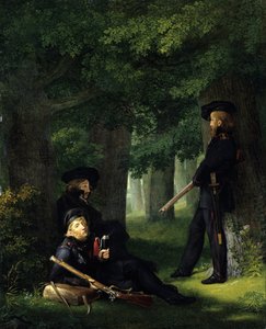 Tysk: Theodor Körner, Friedrich Friesen og Heinrich Hartmann ved utposten av Georg Friedrich Kersting
