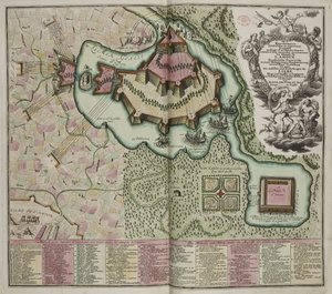 Allegorisk kart over beleiringen av kjærlighetens slott av Georg Matthäus Seutter