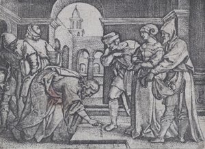 Kristus og den utro kvinnen. av Georg Pencz