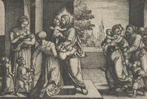 Kristus og barna. av Georg Pencz