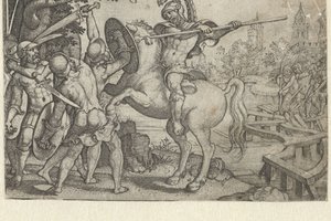 Horace Cocles forsvarer broen over Tiber-historiene fra tidlig romersk historie (serietittel) av Georg Pencz