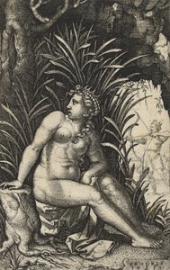 Procris og Cephalus, 1539 (gravering på lagt papir) av Georg Pencz