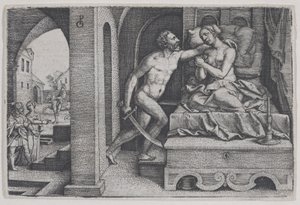 Tarquinius voldtar Lucretia, fra Scener fra romersk historie.