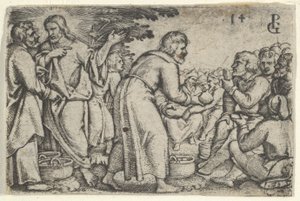 Mirakelet med brødene og fiskene, fra historien om Kristus, 1534-35. av Georg Pencz