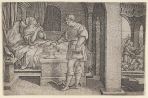 Tobiolus gjør et soningsoffer, fra The Story of Tobias, 1543. av Georg Pencz