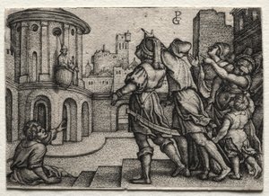 Virgil henger i en kurv av Georg Pencz
