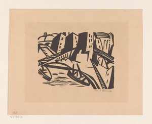 Båter på kai i byen av Georg Schrimpf (signed by artist)