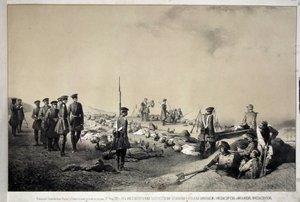 Storhertugene Nikolai Nikolaievich og Michael Nicolaevich besøker en reduptering etter angrep 12. februar 1855 (litografi)