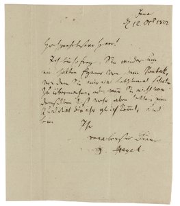 Autografbrev til Gebruder Ramann (vinhandlere i Erfurt), Jena av Georg Wilhelm Friedrich Hegel