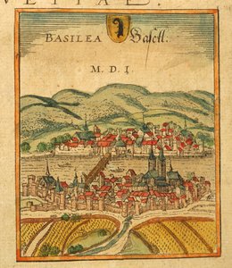 Kart over Basel fra World Cities av Georg Braun av Georg Braun and Hogenberg Franz