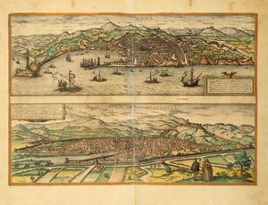 Kart over Genova og Firenze fra Cities of the World av Georg Braun av Georg Braun and Hogenberg Franz