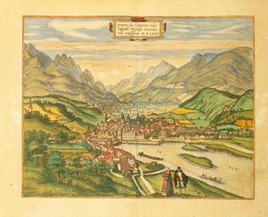 Kart over Innsbruck fra Cities of the World av Georg Braun av Georg Braun and Hogenberg Franz