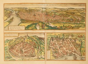 Kart over Rouen, Nimes og Bordeaux fra World Cities av Georg Braun av Georg Braun and Hogenberg Franz