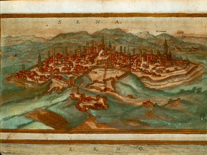 Kart over Siena, fra Cities of the World av Georg Braun av Georg Braun and Hogenberg Franz
