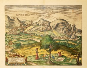 Kart over Terracina, Lazio-regionen fra verdenskart av Georg Braun av Georg Braun and Hogenberg Franz