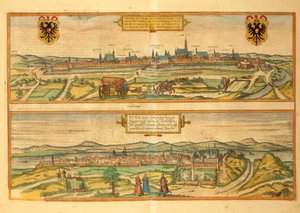 Kart over Wien og Buda fra Cities of the World av Georg Braun av Georg Braun and Hogenberg Franz